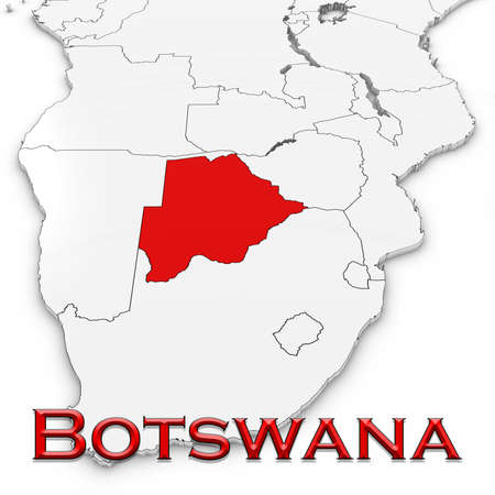3D Map of Botswana with Country Name Highlighted Red on White Background 3D Illustrationの写真素材