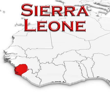 3D Map of Sierra Leone with Country Name Highlighted Red on White Background 3D Illustrationの写真素材