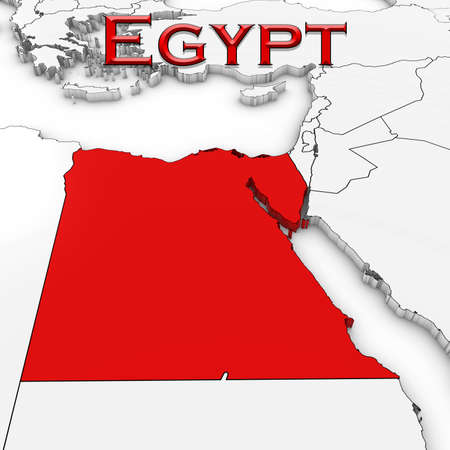 3D Map of Egypt with Country Name Highlighted Red on White Background 3D Illustrationの写真素材