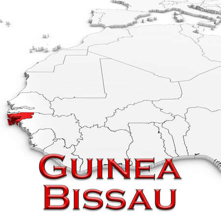 3D Map of Guinea-Bissau with Country Name Highlighted Red on White Background 3D Illustrationの写真素材