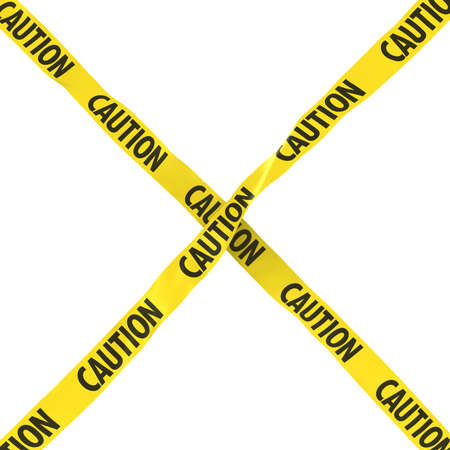Caution Barrier Tape Yellow and Black Cross Isolated on White Background 3D Illustrationの写真素材