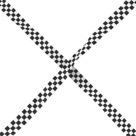 Black and White Checkered Finishing Line Tape Cross Isolated on White Background 3D Illustrationの写真素材