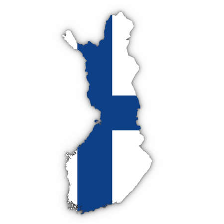 Finland Map Outline with Finnish Flag on White with Shadows 3D Illustrationの写真素材