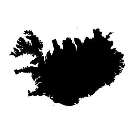 Iceland Black Silhouette Map Outline Isolated on White 3D Illustrationの写真素材