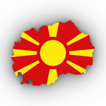 Macedonia Map Outline with Macedonian Flag on White with Shadows 3D Illustrationの写真素材