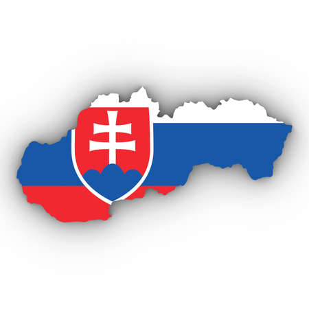 Slovakia Map Outline with Slovakian Flag on White with Shadows 3D Illustrationの写真素材