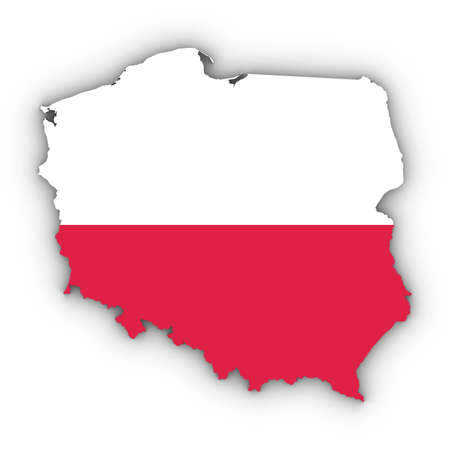 Poland Map Outline with Polish Flag on White with Shadows 3D Illustrationの写真素材