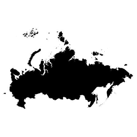 Russia Black Silhouette Map Outline Isolated on White 3D Illustrationの写真素材