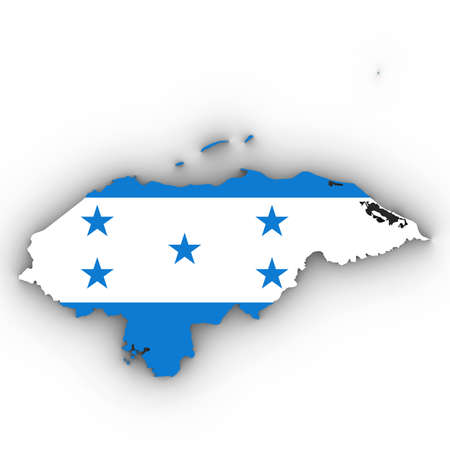 Honduras Map Outline with Honduran Flag on White with Shadows 3D Illustrationの写真素材