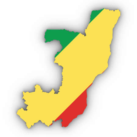 Congo Map Outline with Congolese Flag on White with Shadows 3D Illustrationの写真素材