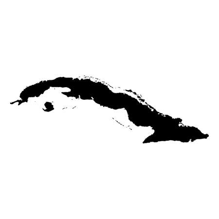 Cuba Black Silhouette Map Outline Isolated on White 3D Illustrationの写真素材