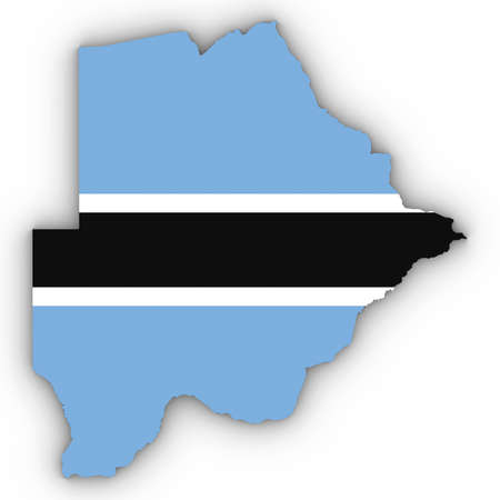 Botswana Map Outline with Botswanan Flag on White with Shadows 3D Illustrationの写真素材