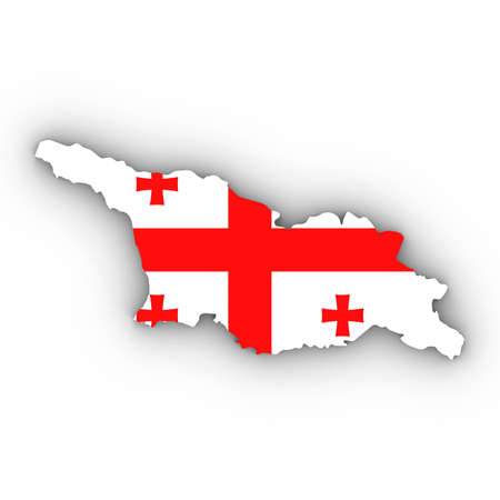Georgia Map Outline with Georgian Flag on White with Shadows 3D Illustrationの写真素材