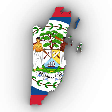 Belize Map Outline with Belizean Flag on White with Shadows 3D Illustrationの写真素材
