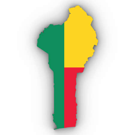 Benin Map Outline with Beninese Flag on White with Shadows 3D Illustrationの写真素材