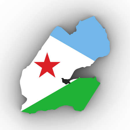 Djibouti Map Outline with Djiboutian Flag on White with Shadows 3D Illustrationの写真素材