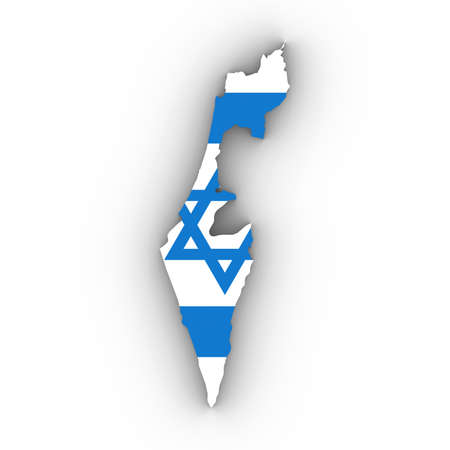 Israel Map Outline with Israeli Flag on White with Shadows 3D Illustrationの写真素材