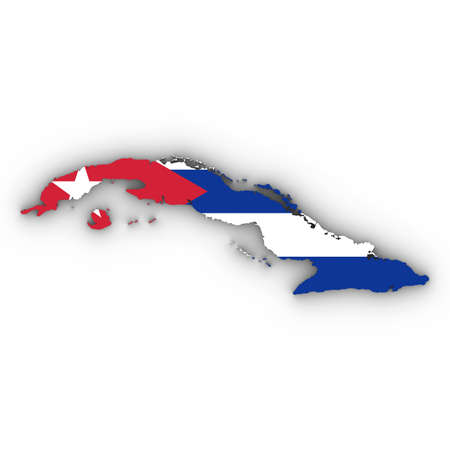 Cuba Map Outline with Cuban Flag on White with Shadows 3D Illustrationの写真素材