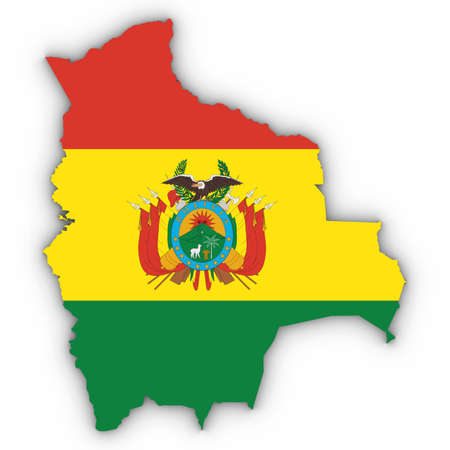 Bolivia Map Outline with Bolivian Flag on White with Shadows 3D Illustrationの写真素材