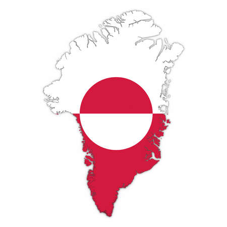 Greenland Map Outline with Greenlandic Flag on White with Shadows 3D Illustrationの写真素材