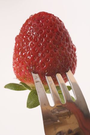 strawberry on fork macro