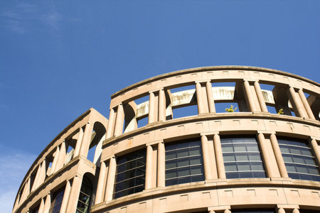 vancouver public library over blue skyの写真素材