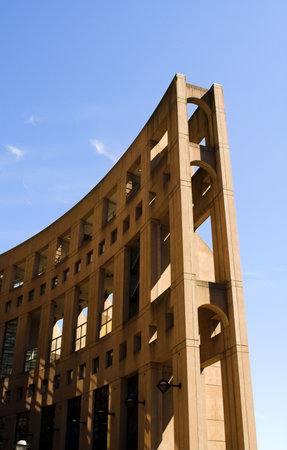 vancouver public library over blue skyの写真素材