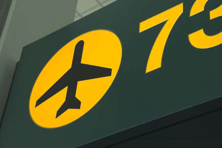 airport green and yellow signの写真素材