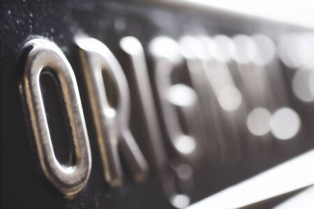 ancient printing machine close up in print shopの写真素材