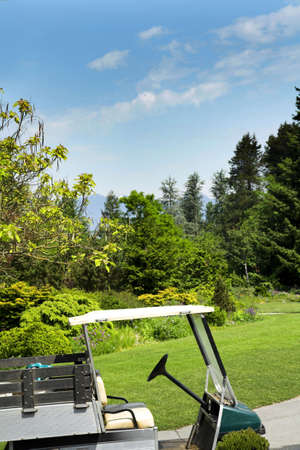 shot of golf cart over blue sky in vancouver vandusen gardenの写真素材
