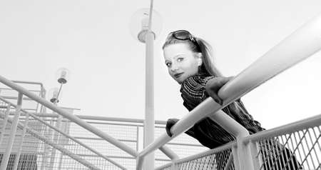 model posing in harbourg vancouver bc canadaの写真素材