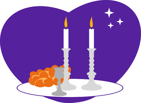 Sabbath candles, kiddush cup and challah.のイラスト素材