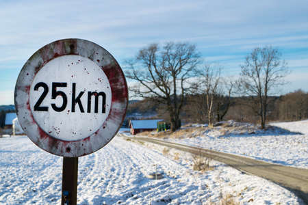 Speed Limit Sign that are shot with shotgun. Rural areas in Norwayの写真素材