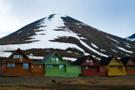 Row of very colorful homes in Longyearbyen, Svalbard, Norway.