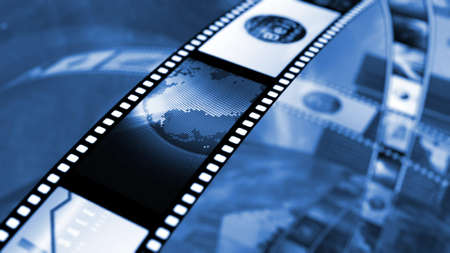 Film reel with stockmarket imagesの写真素材