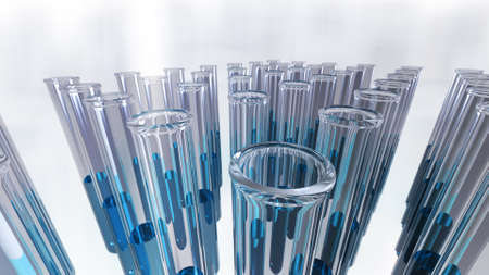 Glass laboratory test tubes in groupsの写真素材