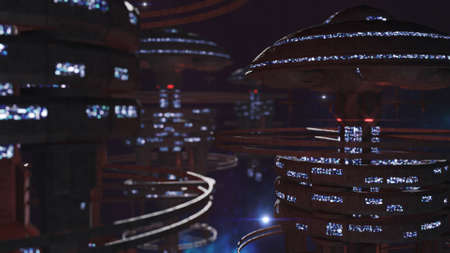 3d rendering. Powerful set of space stations cosmic scene