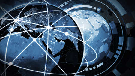 3D rendering. Connecting the world with futuristic hudの写真素材