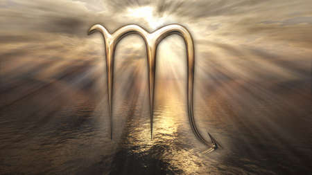 Mystic golden Scorpio zodiac horoscope symbol. 3D renderingの写真素材
