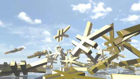 Shiny yen money signs piled up. 3D renderingの写真素材