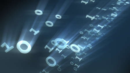 Binary bits and bytes of computer numbers particles. 3D rendering