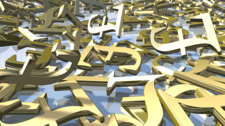 Shiny gold english Pound money signs. 3d renderingの写真素材