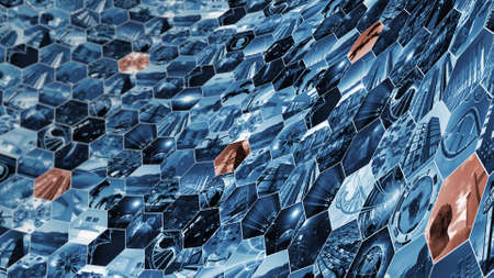 3d rendering. Image wall in honeycomb pattern curvedの写真素材