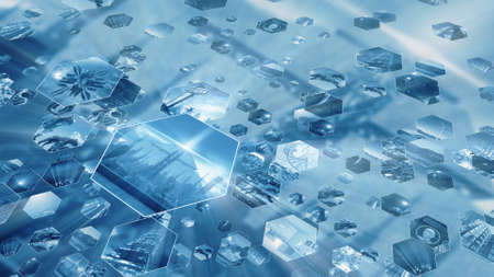 3d rendering. Videowall in honeycomb pattern transparent