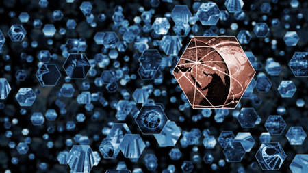 3d rendering. Pop up Image wall in honeycomb pattern connecting the worldの写真素材