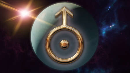 Uranus zodiac horoscope symbol and planet. 3D renderingの写真素材