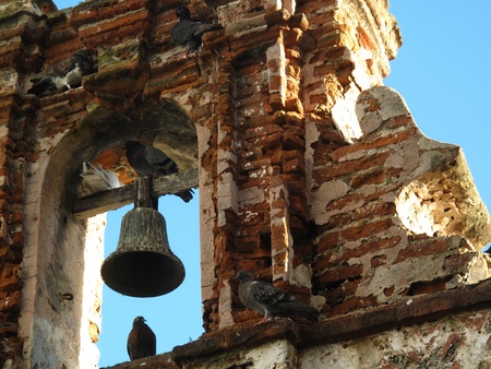 old bell and pigeonsの写真素材