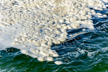 Spot foamy pollution floating on seawater