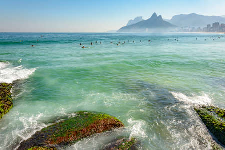 Arpoador beach in Ipanema with the hill Two Brothers in the backgroundの写真素材