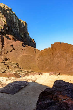 Rock formations in Jose Lutzenberger Park also known as Guarita Park in the city of Torres, Rio Grande do Sulの写真素材